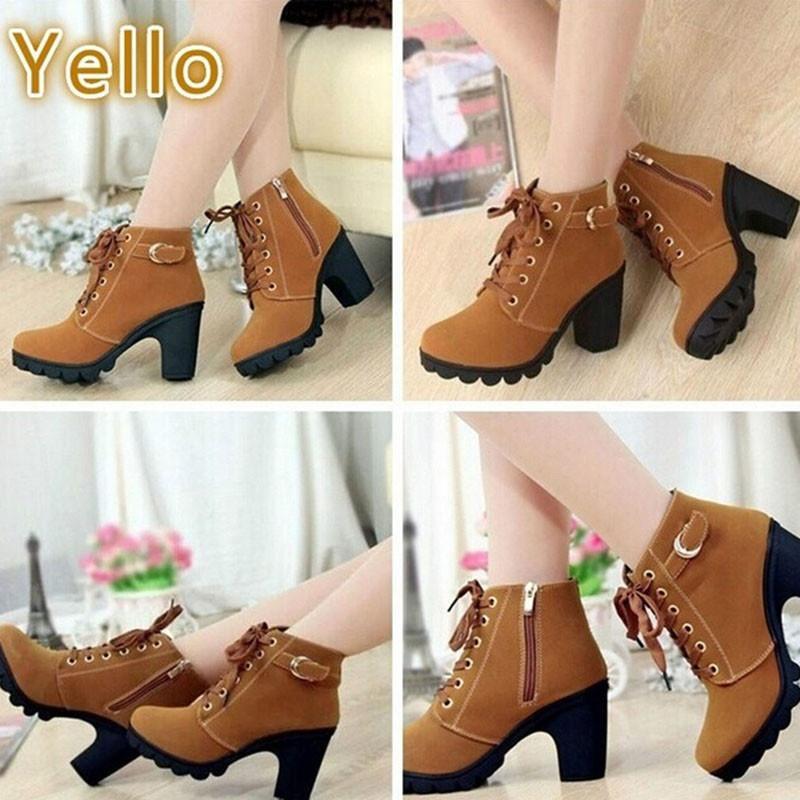 Mujer Tobillo Corto Botas de Cuero de Nieve Tacones Gruesos Zapatos  Femeninos De Mujer comprar a buen precio — entrega gratuita, reseñas reales  con fotos — Joom