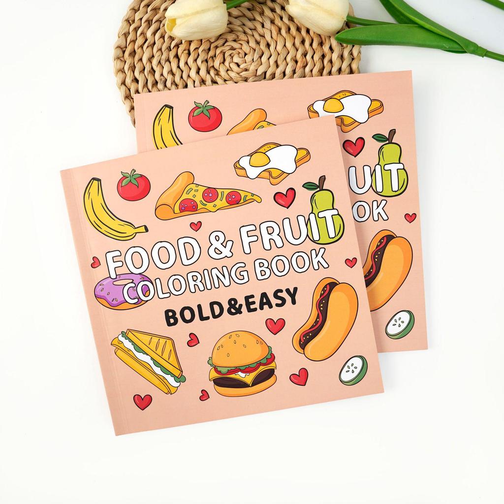 40-Page Fruit & Food Cartoon Doodle Coloring Book for Kids Aged 4+