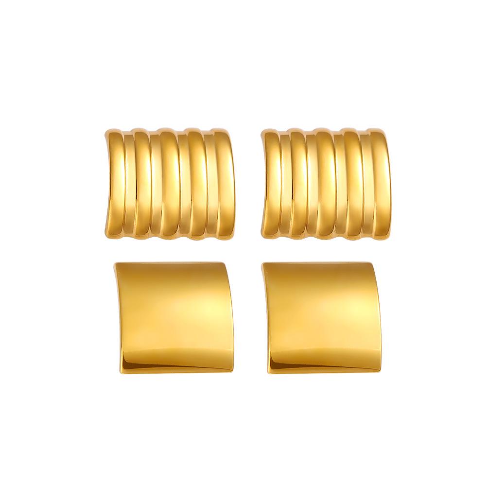 Meishiduo 18K Gold Stainless Steel Ribbed Square Stud Earrings