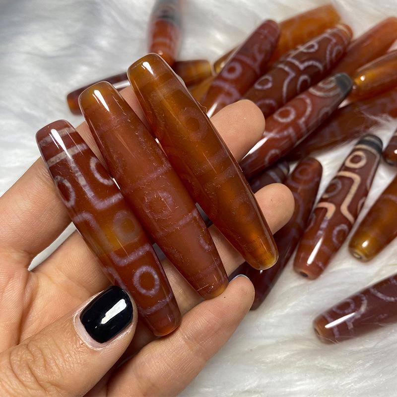 Dzi Silk-Wrapped Red Agate Yellow Pendant Clavicle Bead DIY Jewelry