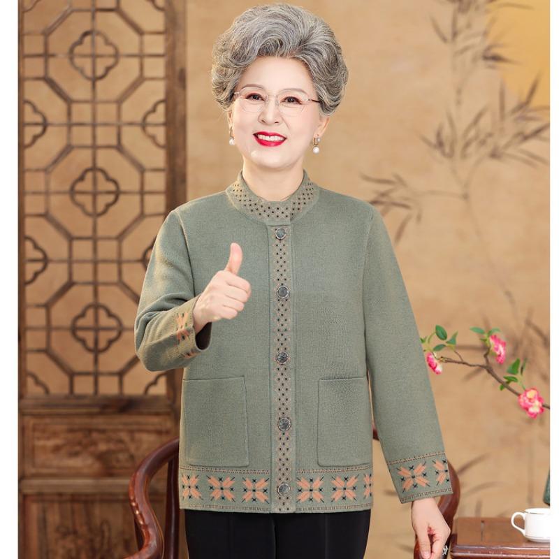 Middle-aged Mother Autumn and Winter New Cardigan Sweater Set Elderly Clothes Grandma Autumn Knitted Sweater Jacket Women