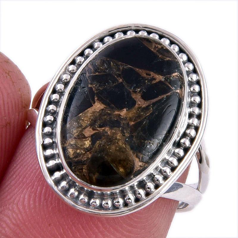

Natural Black Copper Turquoise Gemstone 925 Solid Sterling Silver Ring S.7 I4w56