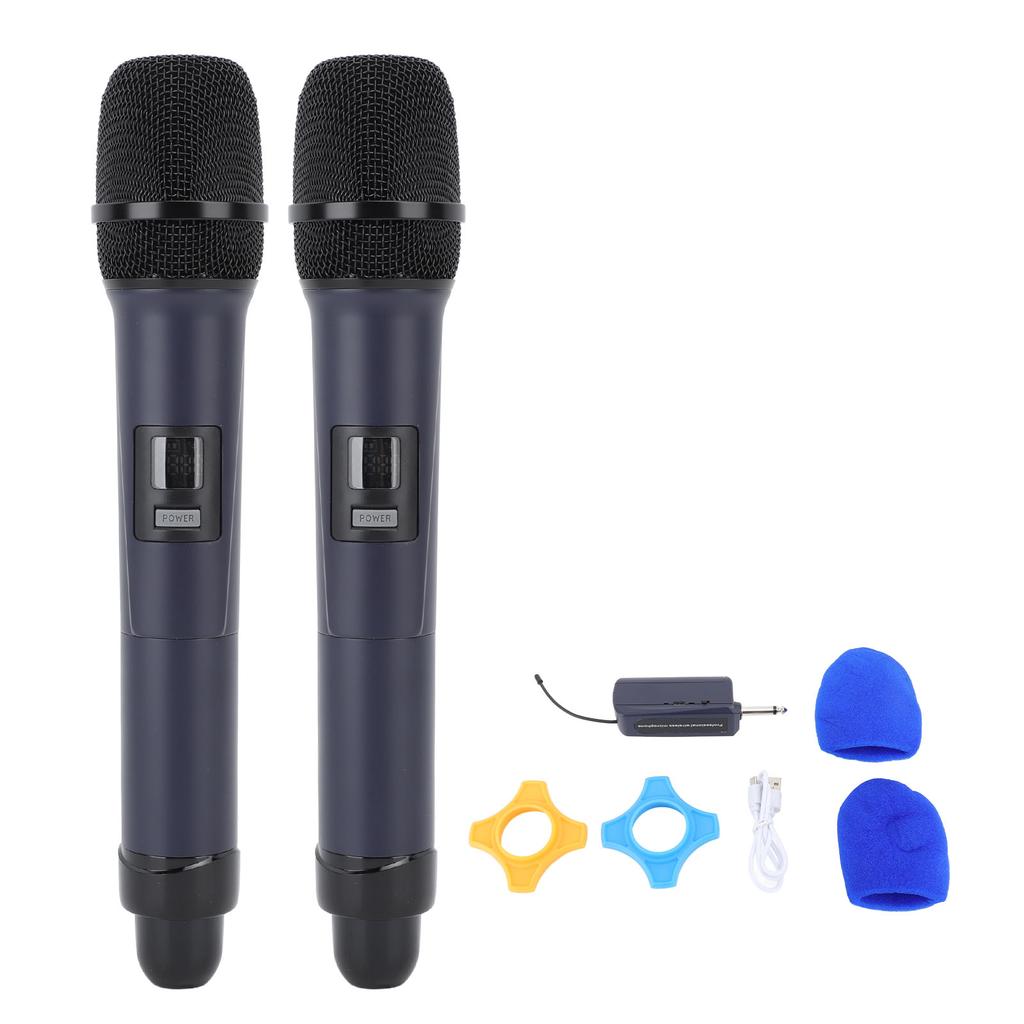 Wireless Microphone Karaoke Mic Dual Handheld Dynamic System with Rechargeable Receiver for Party Church Meeting
