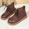 2025 New British-style lace-up ankle boots for women, round-toed flat, large-sized, anti-slip and comfortable ankle boots
