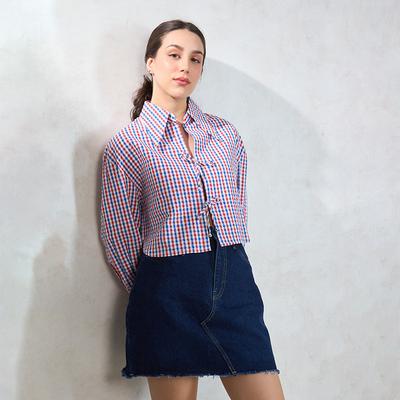 Virgio Damen Cropped Länge Full Boxy Fit Hemd mit Kragen