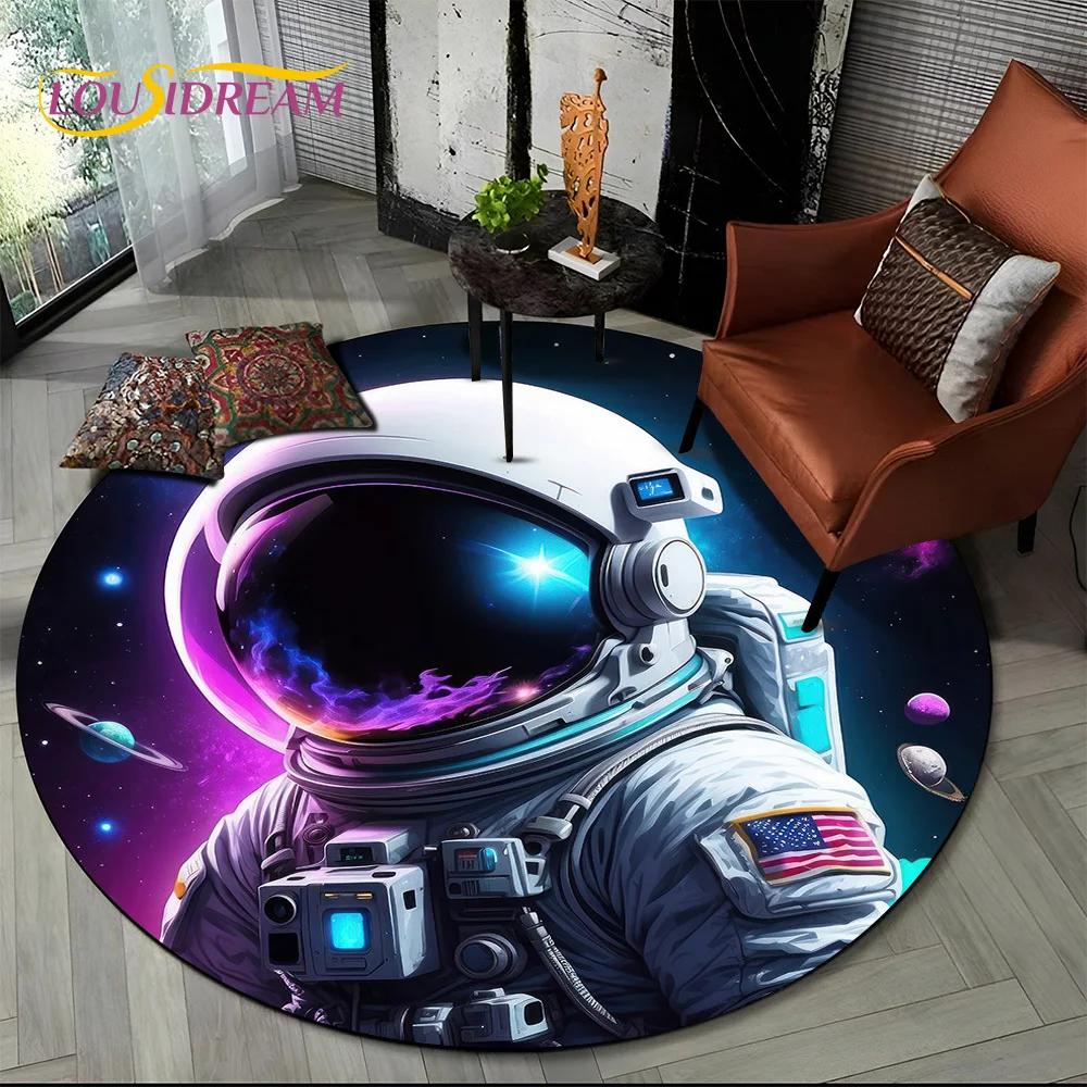 Astronaut Vesmír Kosmonaut 3D Vesmír Kreslený Kulatý Oblastní Koberec Kobereček pro Obývací Pokoj Ložnici Dětský Dekor, Podložka pro Domácí Zvířata Protiskluzová