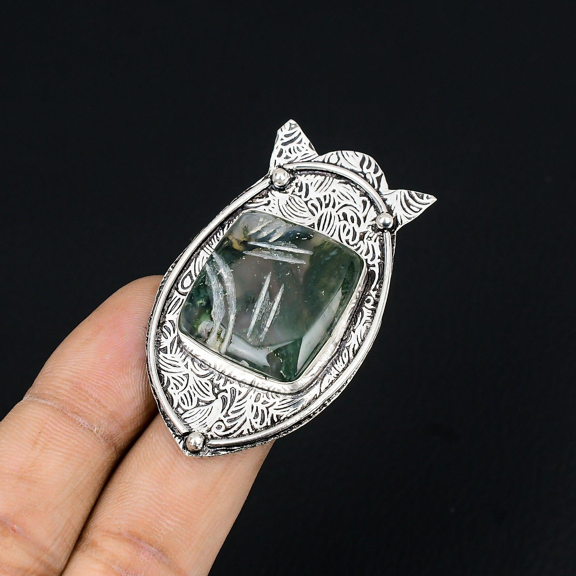 Friendship Day Sale Sterling Silver Solar Moss Agate Stone Promise Ring Size 9 9