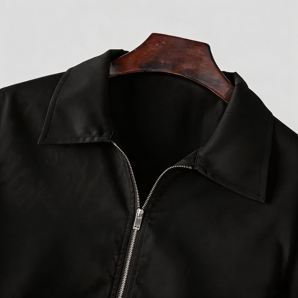 Men's Short Lapel Jacket Two-Way Zipper Loose Front Shoulder Casual Jacket