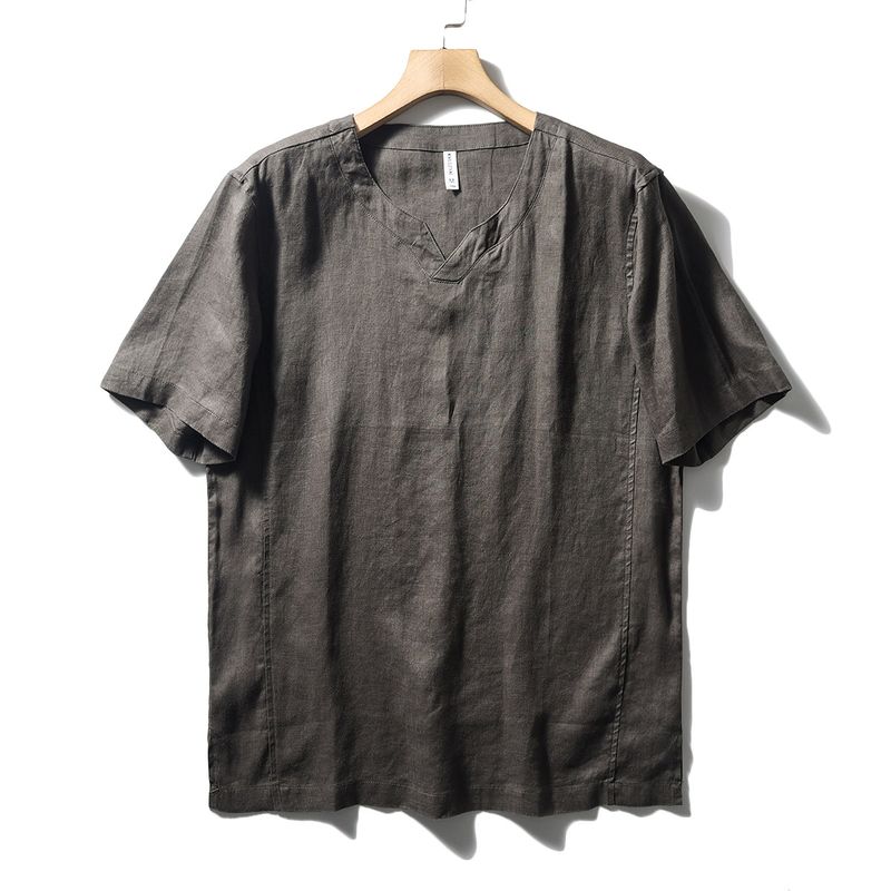 Chinese Style Natural Linen T-Shirt Men's Summer Thin New Arrival Loose V-neck Undershirt Export Export Men's T-shirt