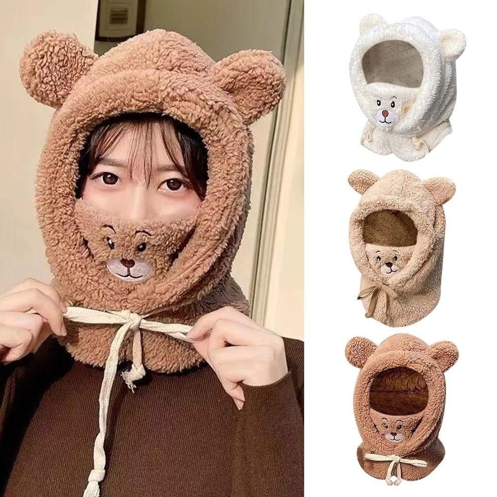 Premium Plush Material Scarf Mask Integrated Hat Warm Lining Winter Cycling Hat Beanies Caps