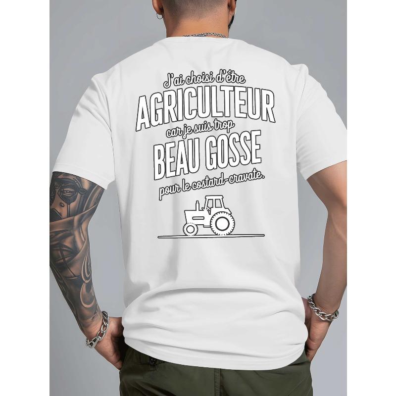 

Farmer by Choice, Handsome by Nature | New Summer Men S Back Printed Short-Sleeved T-Shirt, Fashionable And Trendy Top, Spring And Summer Round Neck S белый