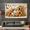 1 piece of 2D flat background banner - Autumn pumpkin and sunflower colorful background fabric suitable for family gatherings