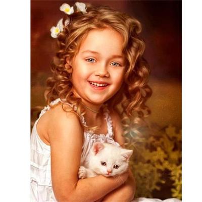 Peinture diamant thème petite fille heureuse, broderie complète 5D à faire soi-même, Kits de mosaïque, point de croix, décoration d'intérieur, cadeaux faits à la main