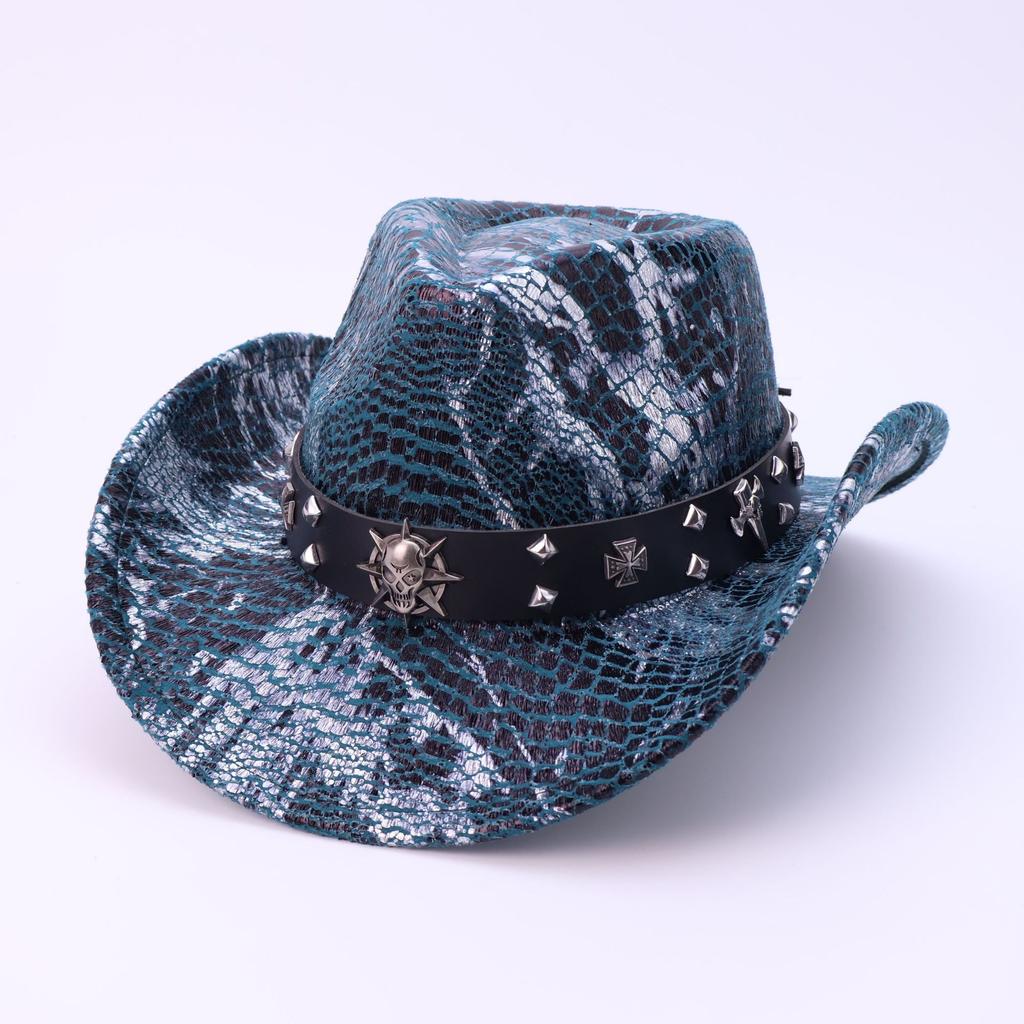 Temu Classic Crocodile Pattern Western Cowboy Hat Men'S And Women'S Curved Brim Top Hat