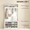 4-in-1 Coat Rack with Bench, 12 Shoe Compartments, 6 Hooks and Open Shelf, White