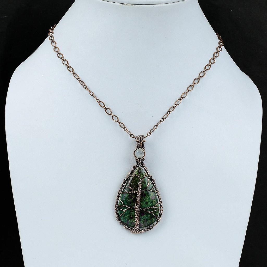 Baum des Lebens Rubin Fuchsit Kupfer Anhänger Draht gewickelt Anhänger Edelstein Schmuck für Geschenk Regenbogen Mondstein Anhänger Handgemacht Kupfer Schmuck