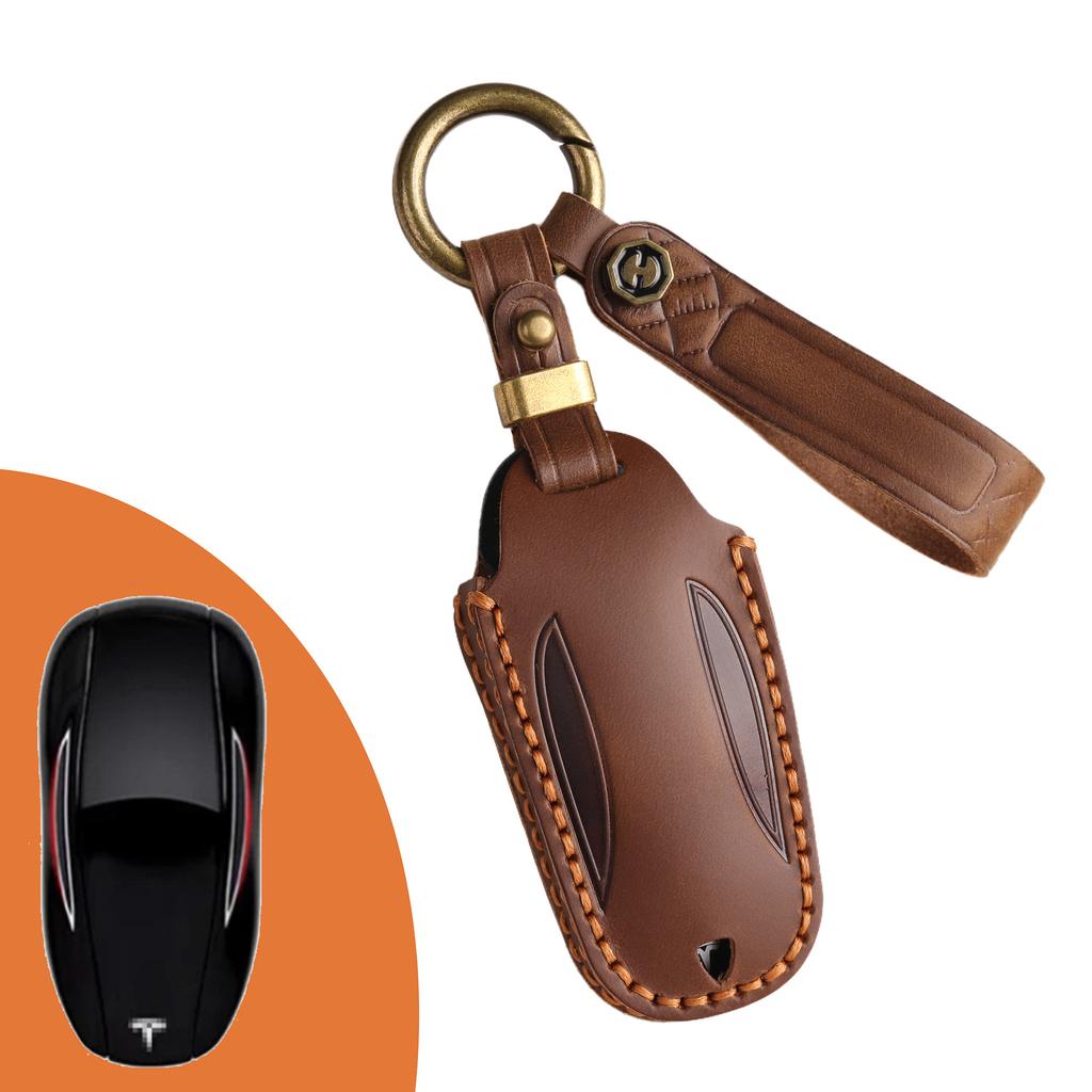 The key case is suitable for Tesla key cover model3 Y's x genuine leather car key cover, purely handmade.