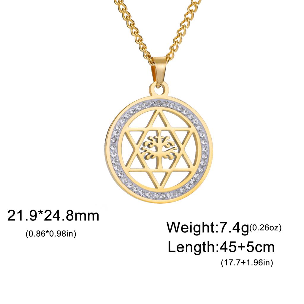 Tree of Life Clear Zircon Round Pendant Necklace Women Stainless Steel Gold Color Neck Chains Luxury Jewelry Wedding Gift