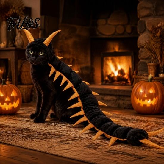 Unique Pet Party Clothing Centipede-Look Cat Costume, Halloween Outfit, Stuffed Plush Segmented Body with Funny Costumes Adjustable Straps,