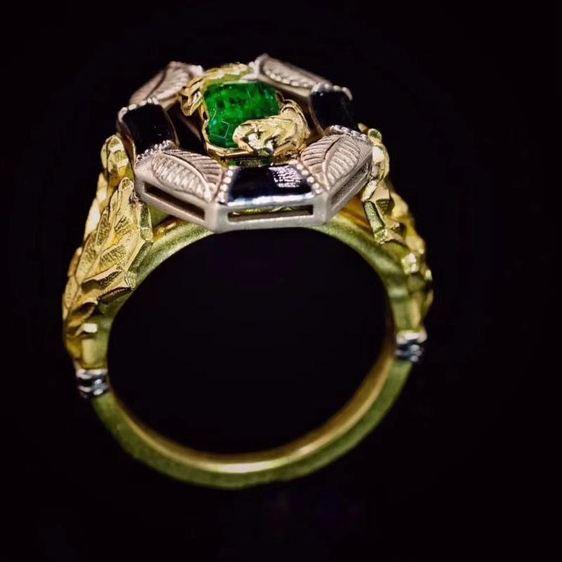 BELLA BOX French Retro Oak Leaf Black Enamel Ring Suitable for Women's Daily Party Fashion Jewelry