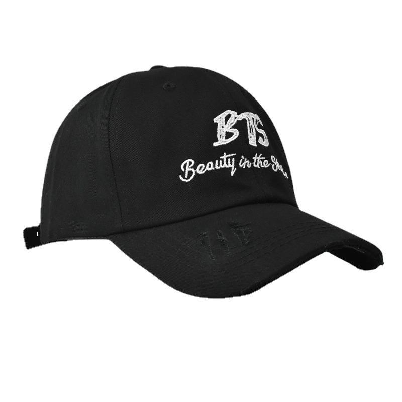 New Hat for Women Korean Style Trendy Personality Ripped Letter Embroidery Baseball Cap Spring and Summer Outdoor Sun Protection Baseball Cap