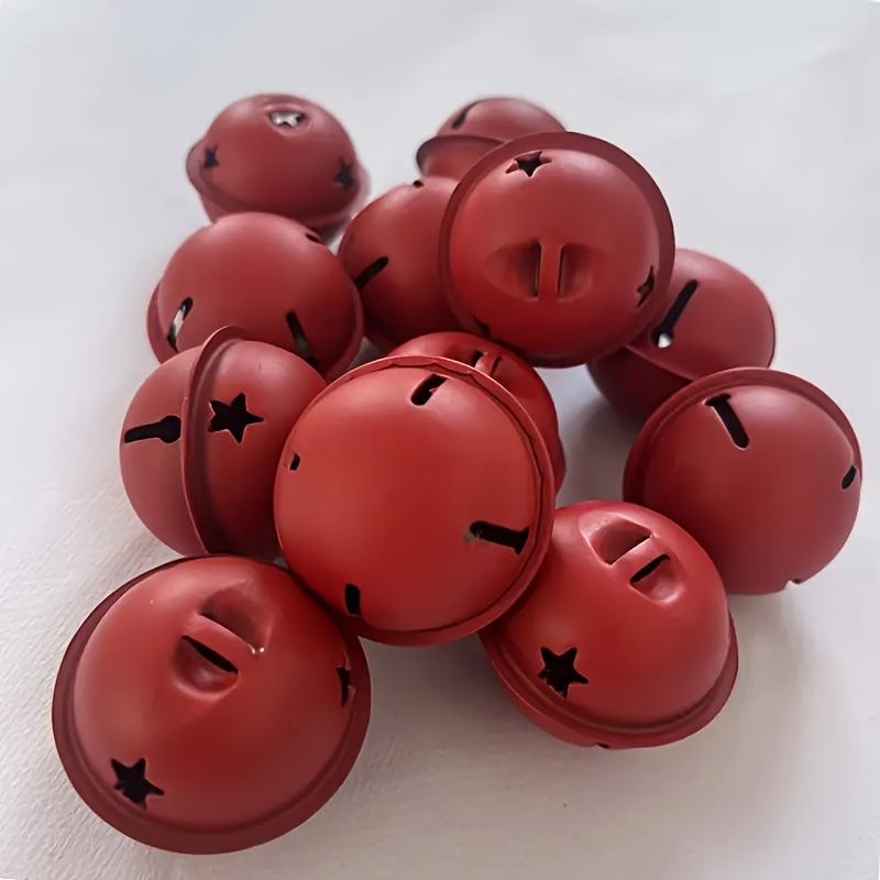 24pcs Vintage Red Christmas Bells, 3.99cm Metal with Star Cutouts Ideal for Tree, Party  Home Decor