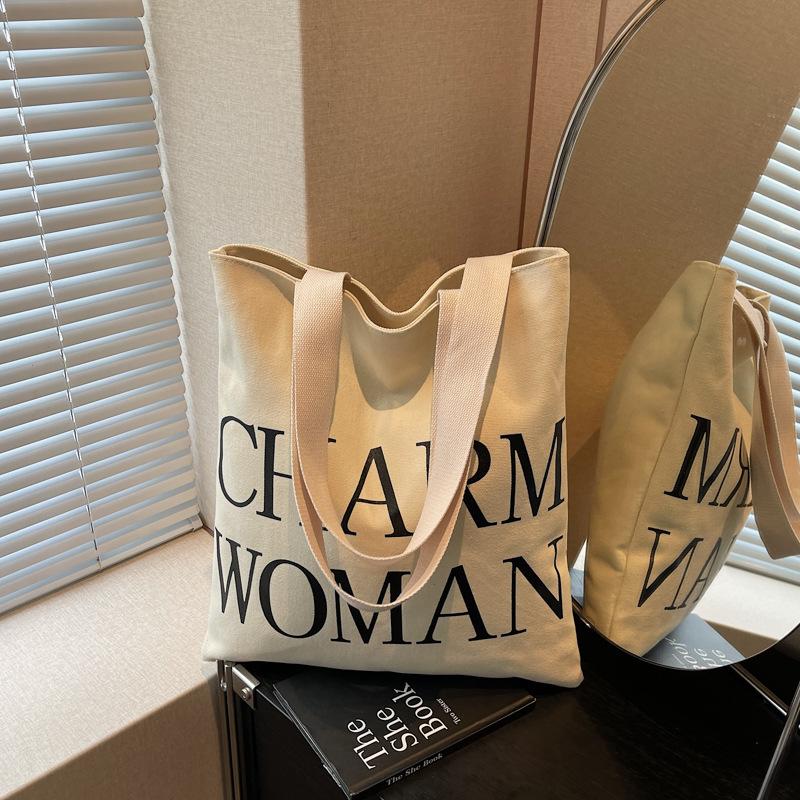 Large Capacity Letter Canvas Bag Women's New Summer Versatile Shoulder Bag Class Commuter Tote Bag