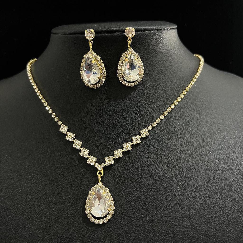 Svatební set náhrdelníku a náušnic ve stylu korejského slzičkového designu s třpytivými diamanty