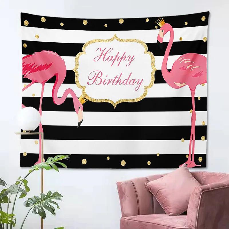 Pink Flamingo Tapestry Wall Background Cloth Sofa Decoration Wild Animals Hanging Tapestry for Bedroom Home Living Room Decor