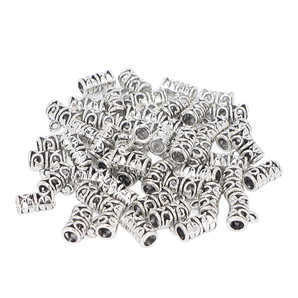 50pcs Viking Beard Beads Alloy Beard Tube Beads for Hair Braiding Bracelet Pendant Necklace Silver