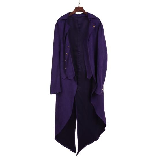 Men Medieval Renaissance Cosplay Costume Solid Color Long Tuxedo Uniform Coat