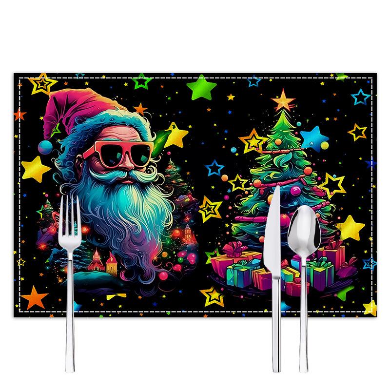 Starry Sky Santa Claus White Linen Table Mats - Christmas Dining Room Decor & Heat Insulation 30x45cm (White Linen)