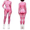 Women Dance Pink Tights Adults Halloween Party Cosplay Dress Up Cyber Punk 3D Digital Printing Jumpsuit