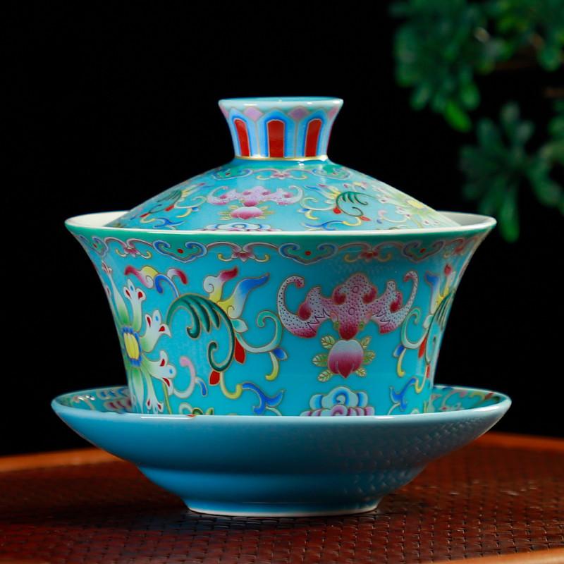 

WSHYUFEI Jingdezhen Porcelain Gaiwan Exquisite Enamel Color Tea Bowl with Saucer Lid Kit Handmade ceramics Teaware 280ml 280ml