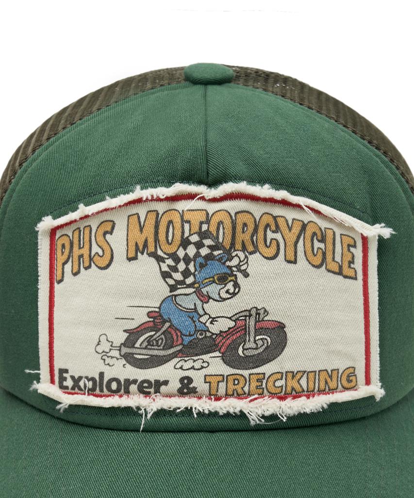 PHYPS MOTORCYCLE Riding Bear Mesh Ball Cap Green