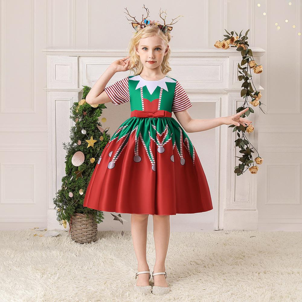 2025 European & American Christmas Santa Claus Girls' Puffy Princess Dress