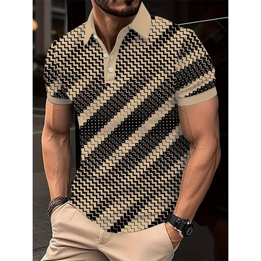 European and American Men's Short Sleeved Lapel Polo Shirt Printed Street Fashion Top for Summer