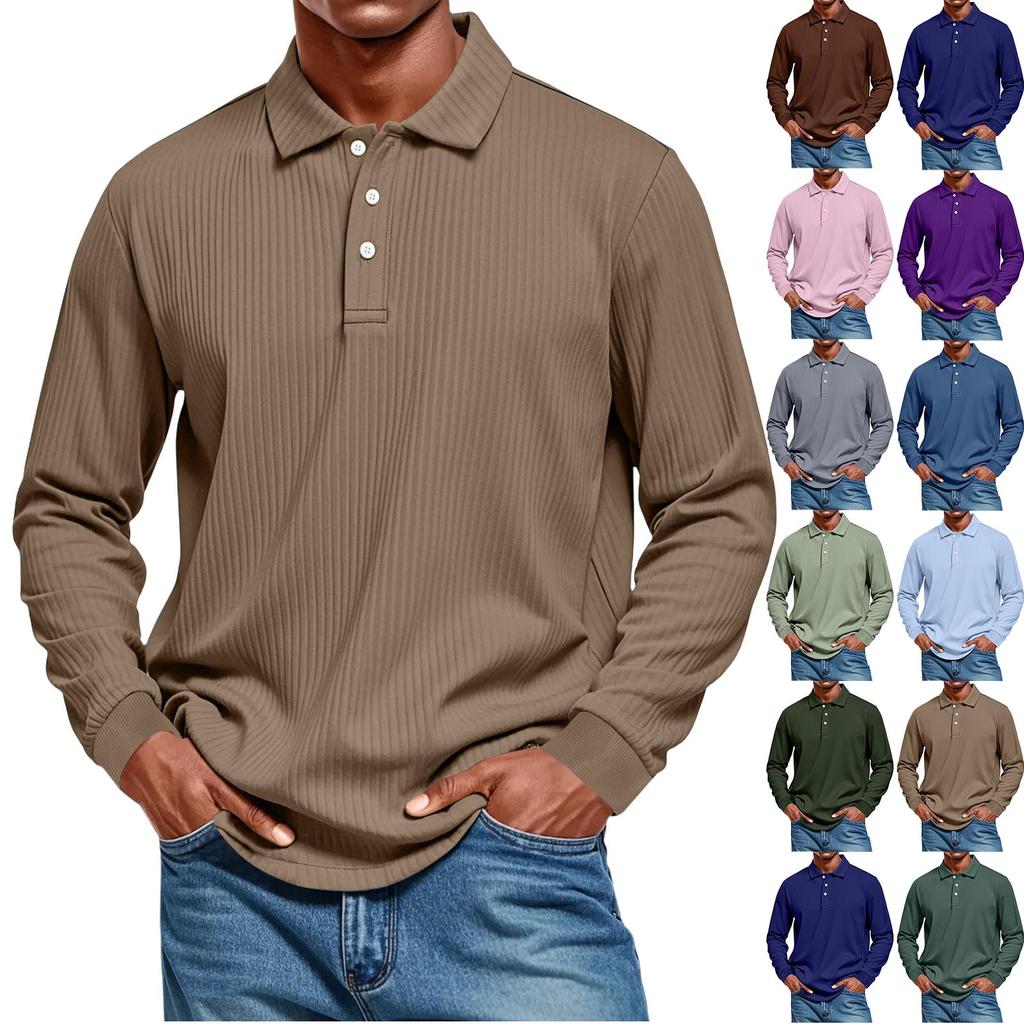 Men's Casual Style Solid Color Loose  Shirt Long-sleeved Top