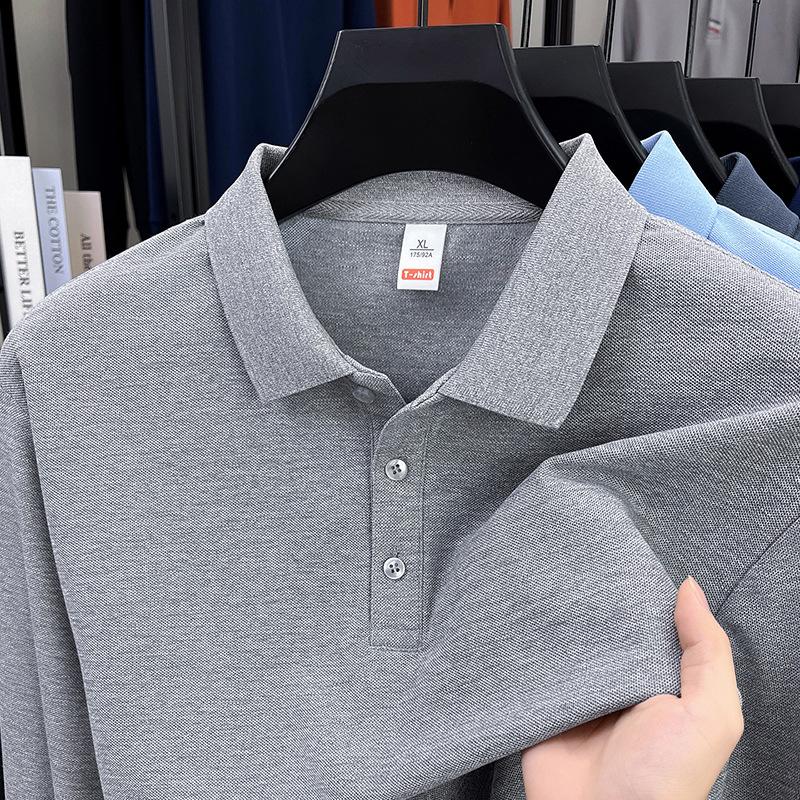Spring And Autumn Long Sleeve Men'S Polo Shirt Breathable Solid Color Lapel Casual Loose Versatile T-Shirt Top
