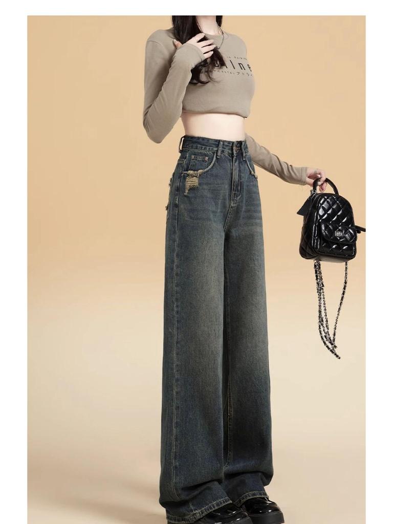 American High-Waisted Light-Wash Wide-Leg Jeans for Women