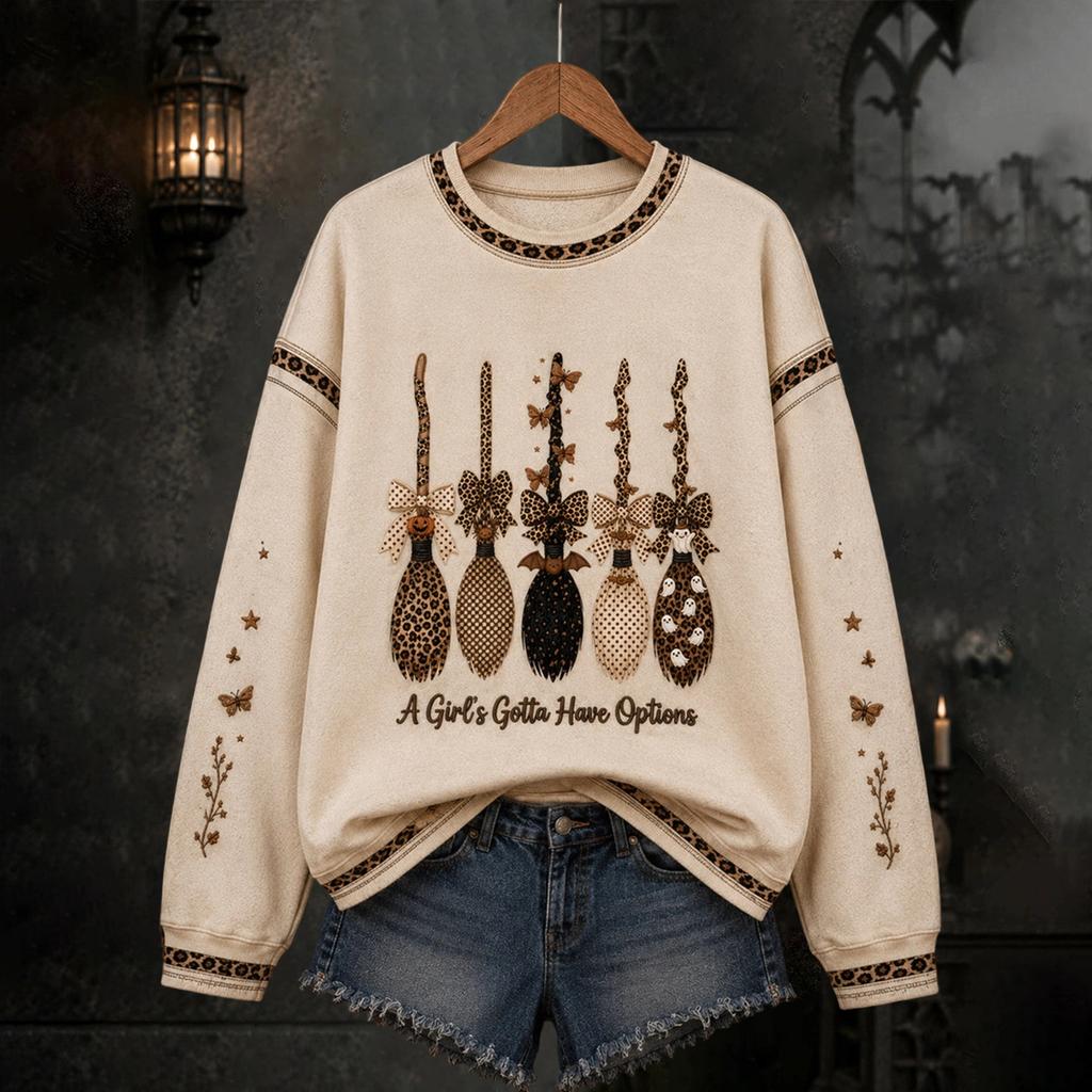 Women's Halloween Print Pullover Neck Long Sleeve Top