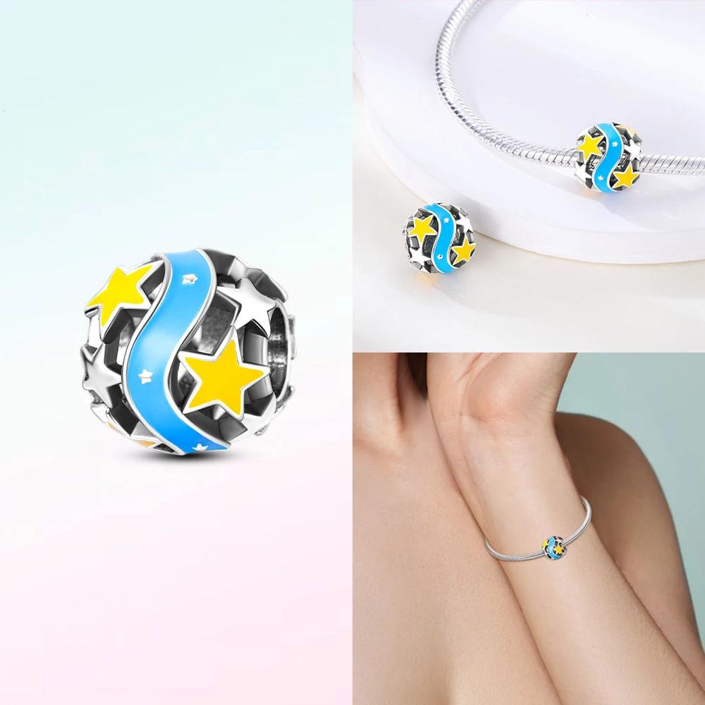 Colorful Zircon Planetary Space Starry Sunflower Beads Charms Fit Diy Original Bangle Bracelet Copper Women Jewelry Gift