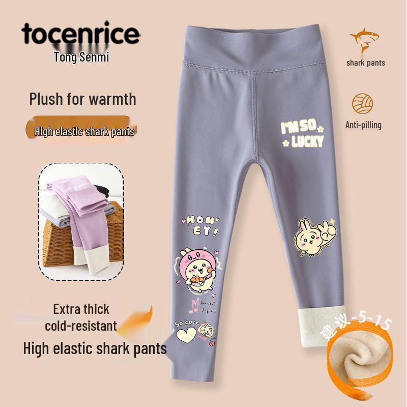 2025 Style Fleece-Lined Little Eight Shark Leggings for Girls - Yoga Barbie Pants for Middle & Older Children