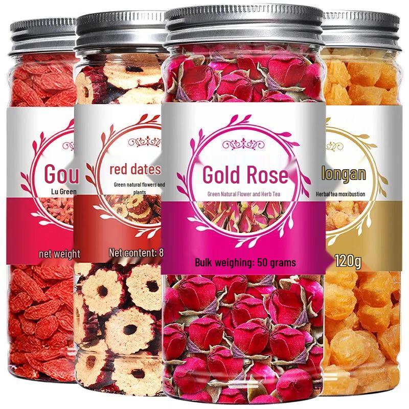 Yihancun Men s Goji, Longan, Red Date & Golden Rose Herbal Tea - 4-Bottle Set