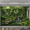 2D Stone Wall Vine Waterfall Pond Wall Tapestry