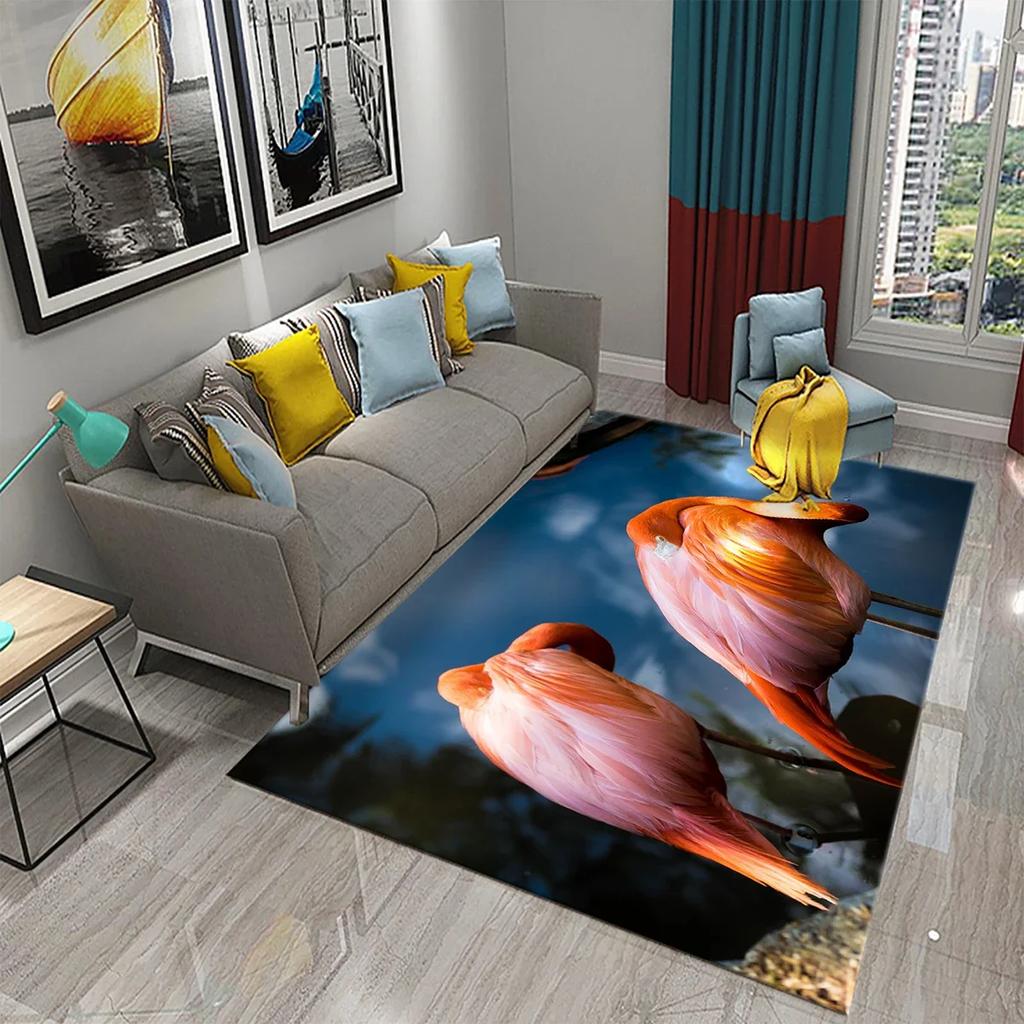 3D Schöner Flamingo Teppich Reizende Tierteppiche für Wohnzimmer Kinderzimmer Eingang Dekor Teppiche Badezimmer Küche Rutschfeste Matten