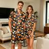 Women's Halloween Print Short Sleeve T-Shirt with Pocket and Shorts Pajama Set for Couples