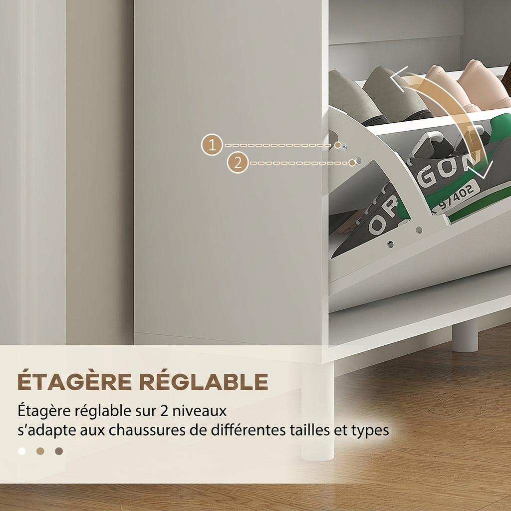 Shoe Cabinet 24 Pairs Narrow Shoe Cupboard With 3 Flip Drawers Adjustable Shelves White