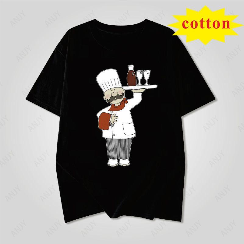 Fun Food Style Chef Printed Tshirt Simple Cartoon Style Summer Casual And Comfortable Short Sleeved Top