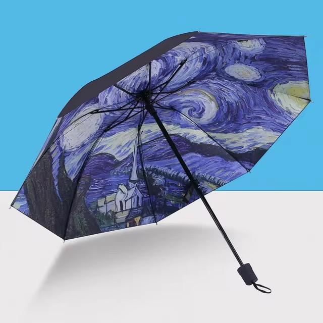 Hand-Painted Floral Umbrella Picture Inside - UPF 50+ Sun & Rain Protection, Folding Compact Parasol for Women & Men, Elegant Gift Idea